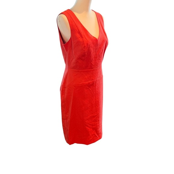 Simone Red Sleeveless V Neck Cotton Blend Sheath Dress Size 8 Made in Canada - Picture 3 of 7